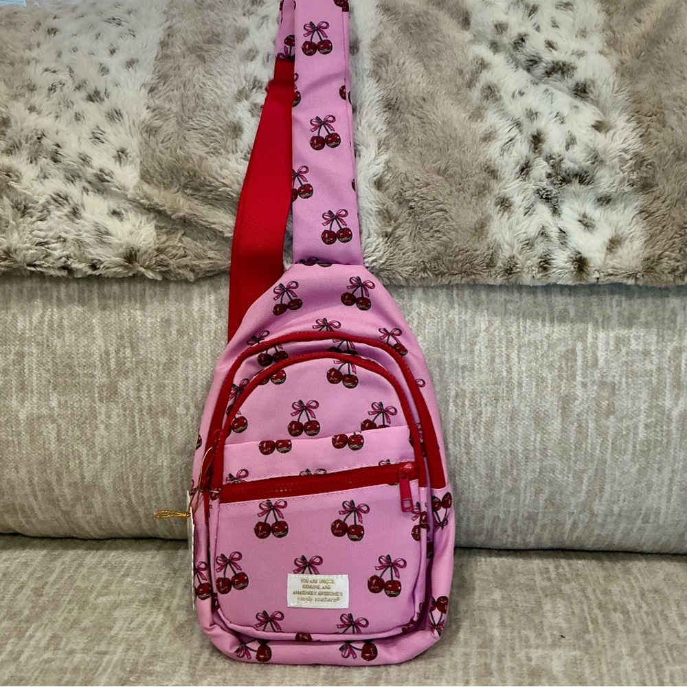 ✨💎NWT💎✨ Simply Southern Pink Cherry Print Crossbody Sling Bag with Red Accents